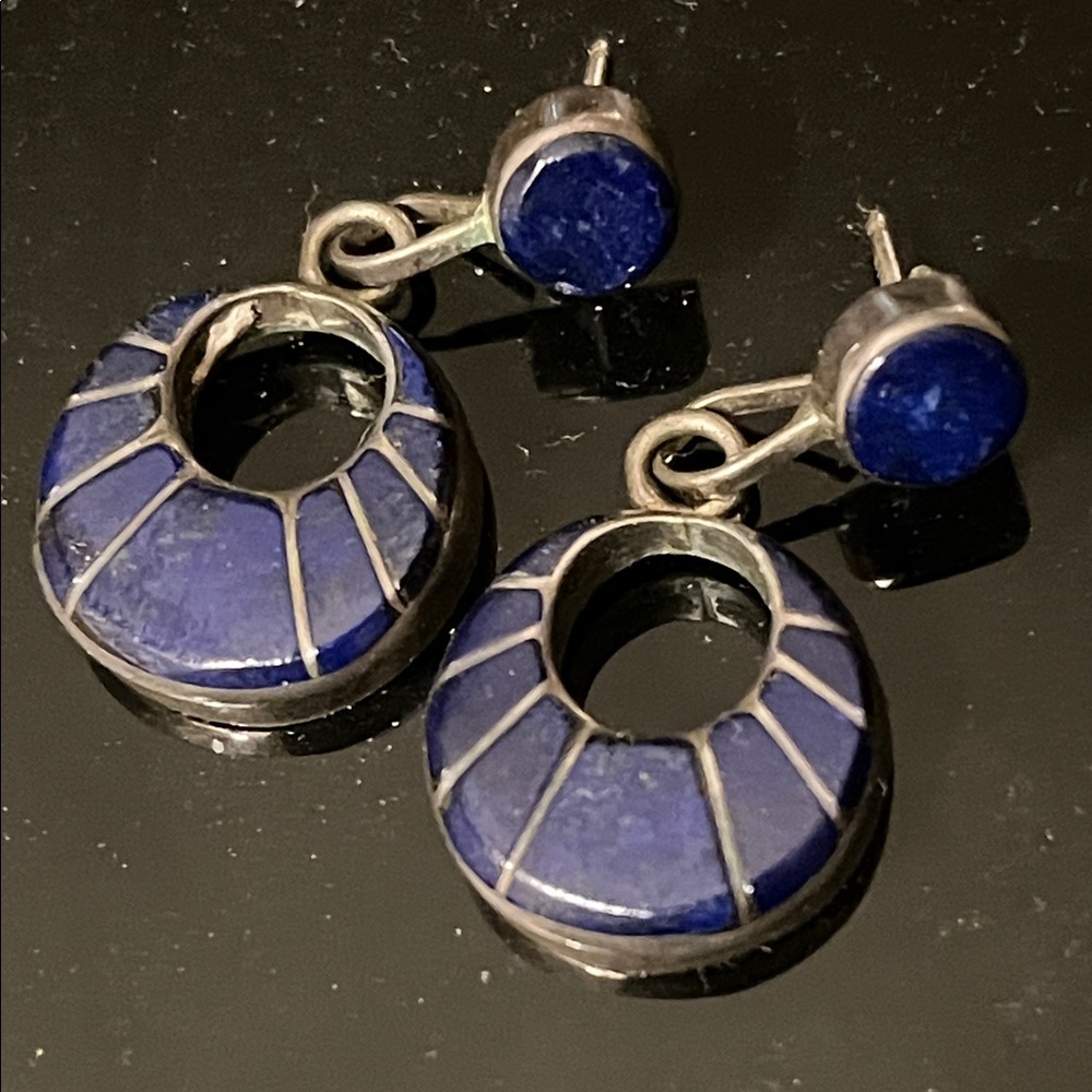 Vintage Native American Zuni lapis Silver Earrings